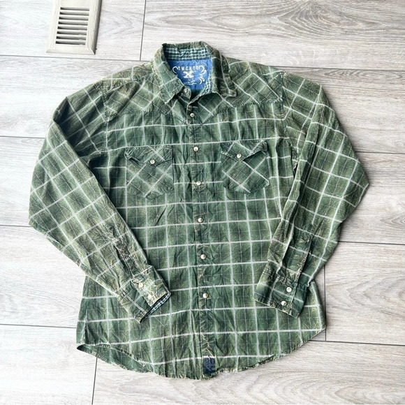 Twenty X Cotton Plaid Distressed Button Down Western Shirt - Picture 3 of 14
